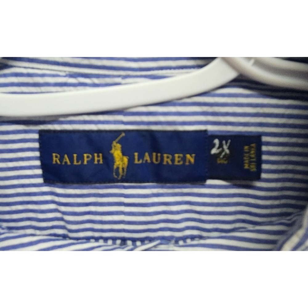 Ralph Lauren Shirt Men's 2X Blue White Striped Seersucker Button Up Preppy - Picture 4 of 7